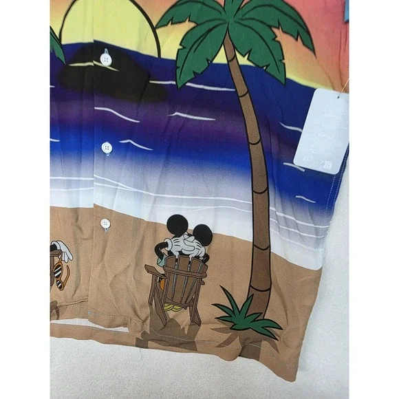Disney Shirt Mens Large Mickey Minnie Hawaiian Sunset Beach Short Sleeve Button - Picture 5 of 13